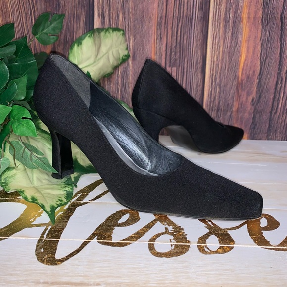 Stuart Weitzman Black Fabric Square Toe Heels - Picture 7 of 7